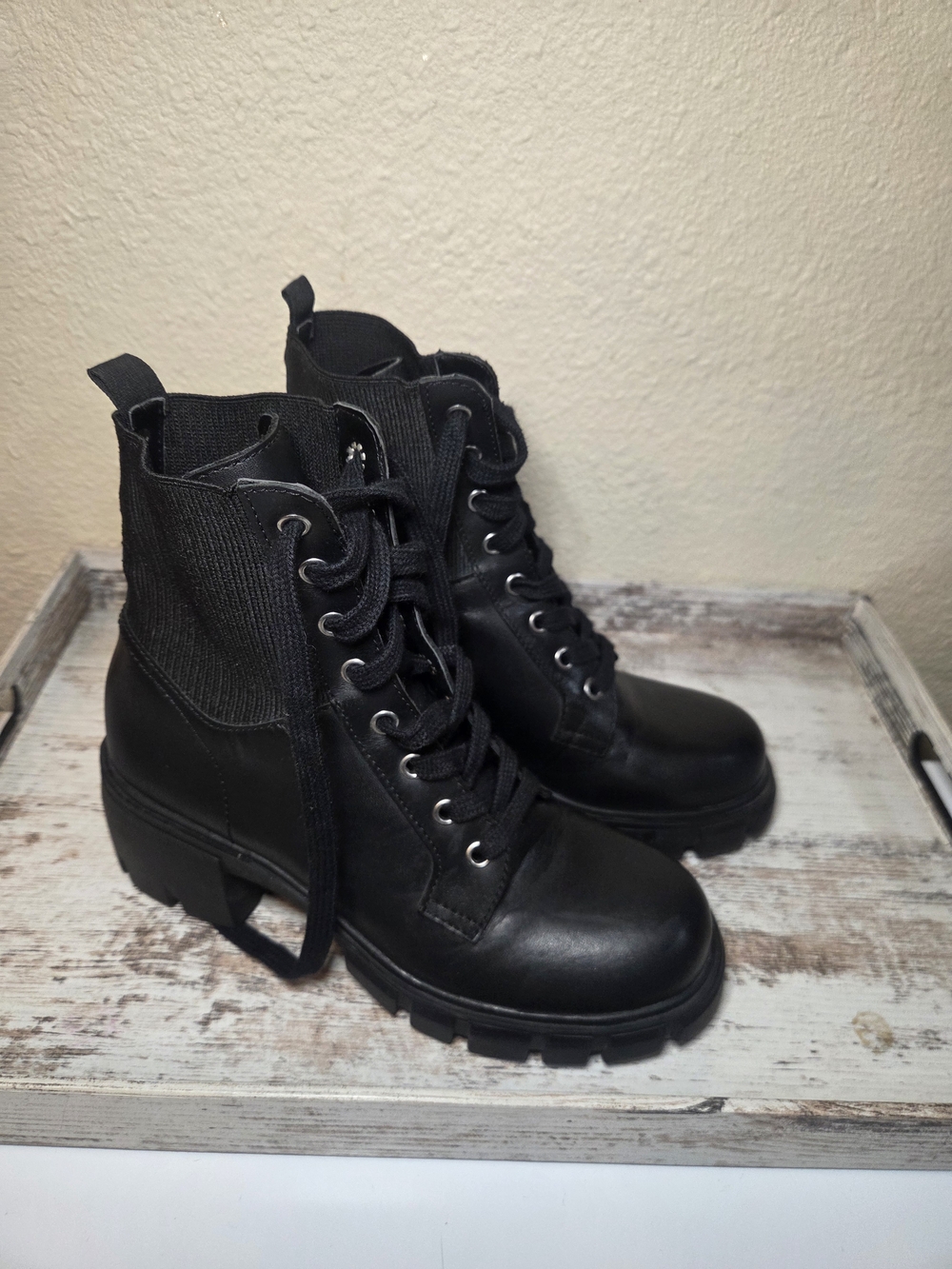 Black Lace-Up Chunky Heel Ankle Boots - Women